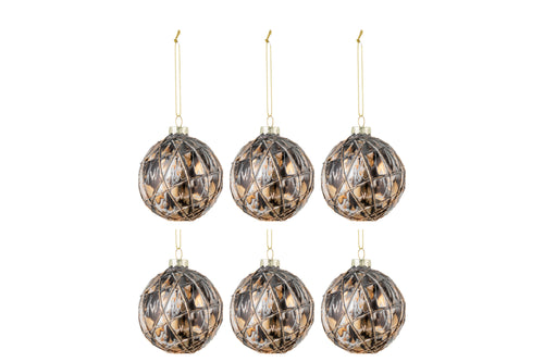 J-Line kerstbal Touwen - glas - zwart/brons/grijs - small - doos van 6 - vtwonen shop