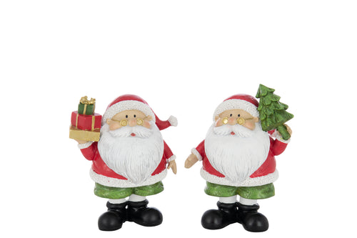 J-Line figuur Kerstman Boom + Geschenk - polyresin - mix - large - 2 stuks