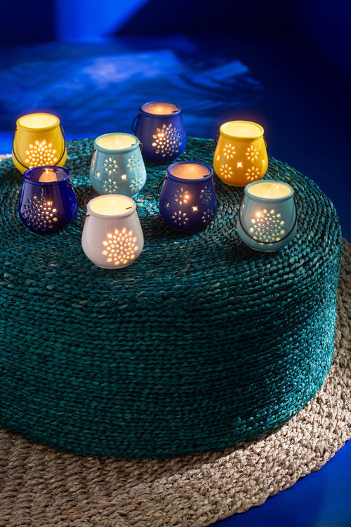 J-Line theelichthouder Emmer - porselein - blauw - 4 stuks