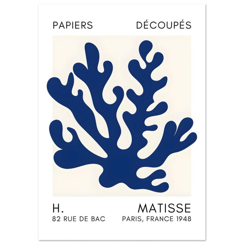Artfulprints Poster Matisse – Saltflower shapes navy blue II   - A4 21x29.7 cm - Blauw