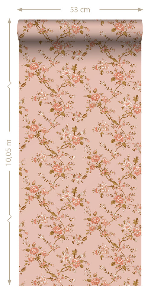 ESTAhome behang vintage bloemen terracotta roze - 50 x 900 cm - 131567 - vtwonen shop