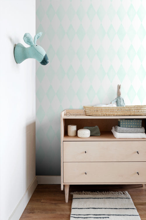 Origin Wallcoverings behang wieberruit-motief mat wit en mintgroen - 53 cm x 10.05 m - 337218
