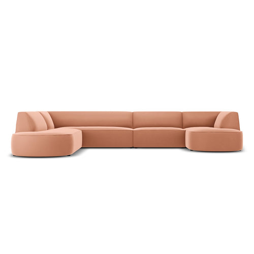 Cosmopolitan Design - Panoramische hoekbank Siena 7-zits, flueel roze - 273x366x69cm