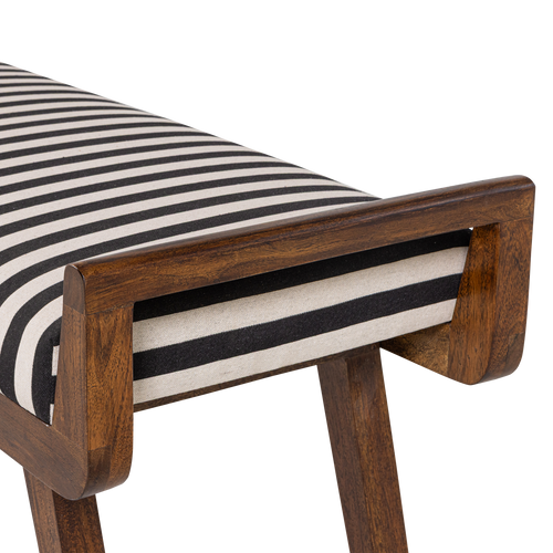 WOOOD bankje gestreept Valo - Acaciahout - Zwart/Wit - 48x157x43