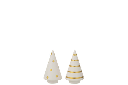J-Line decoratie Kerstboom - keramiek - goud/wit -  small - 2 stuks - vtwonen shop
