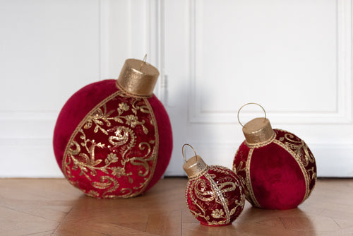 J-Line kerstbal Patroon - polyfoam/textiel - rood/goud - small - vtwonen shop