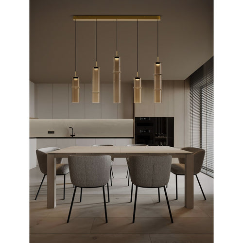 Nova Luce SANO Hanglamp voor aan het plafond, glanzend geborsteld goud, cognackleurige Triac dimbare LED 18W 1080lm 3000K