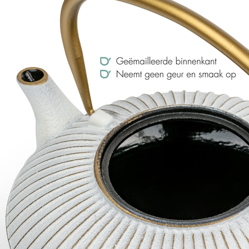 Bredemeijer - Gietijzeren theepot Linhai - 1,1 liter - Off white - Met filter - vtwonen shop
