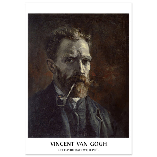 Artfulprints Poster met Lijst Vincent van Gogh - Self-portrait with pipe   - 30x40 cm - Bruin
