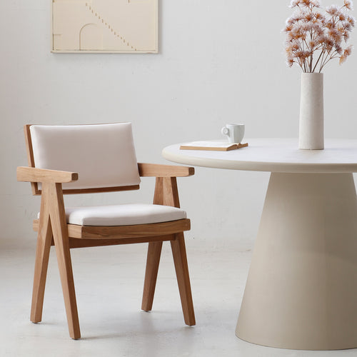 DÉJA Living Eetkamerstoel Lowen - Stof/Teakhout - Beige - Met Armleuning - Set van 2 - vtwonen shop