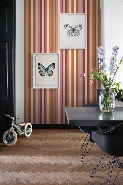 ESTAhome behang strepen roze, bruin, paars en bordeaux rood - 50 x 900 cm - 132040