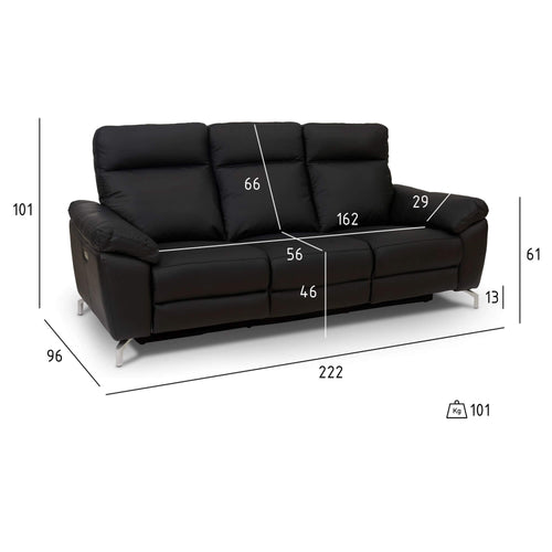 Furnhouse 3-zitsbank Selesta - Zwart - Leer, PVC - 96x222x101