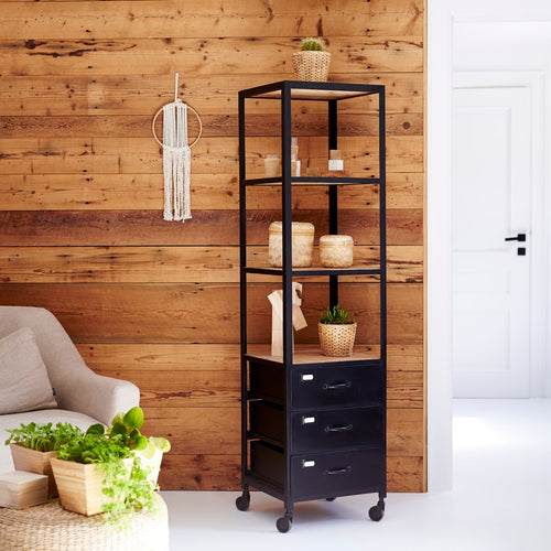 Tikamoon Mangohouten en metalen kolomkast - Zwart