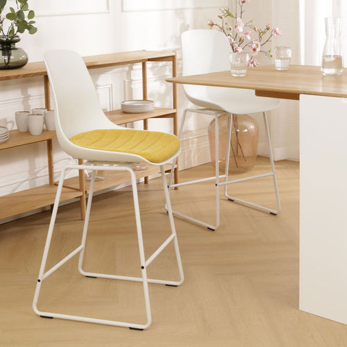 Nolon Nino-Liv Barkruk Wit - Okergeel Kussen - Wit Frame - 65cm - vtwonen shop