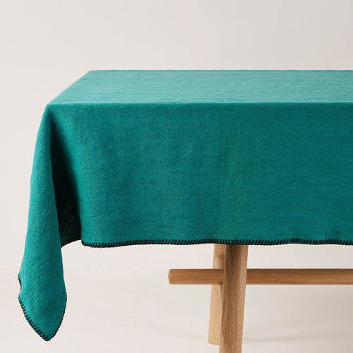 Madura Rechthoekig tafelkleed Nino lagune en zwarte slinger 140x320 cm
