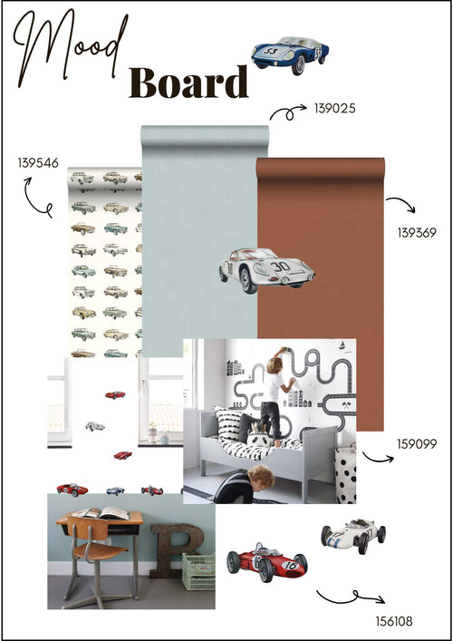 ESTAhome muursticker sportauto's rood, wit en blauw - 47.5 x 66 cm - 156108