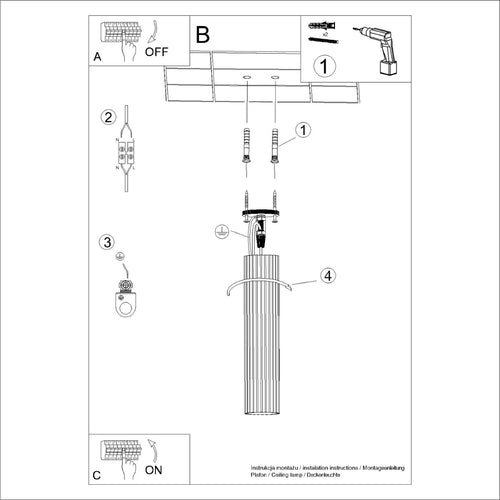 Sollux Lighting Plafondlamp KARBON 40 zwart - 6,5x6,5x40cm
