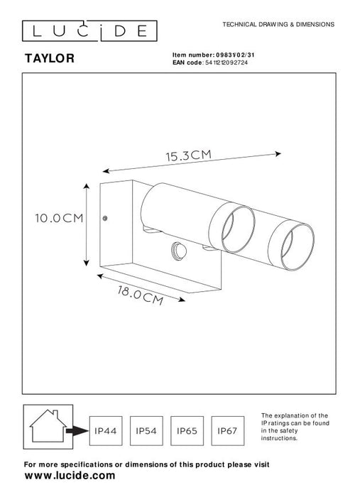 Lucide wandspot TAYLOR - 2xGU10 - Wit - vtwonen shop