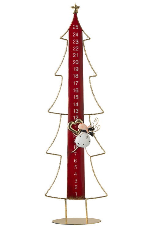J-Line Ledkerstboom met adventskalender - metaal - kerstrood/goud