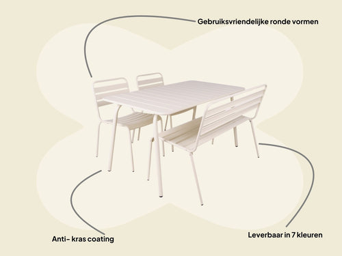 MaximaVida metalen tuinset Max ivoor 150 cm  1 tafel met 2 stoelen en 1 bank