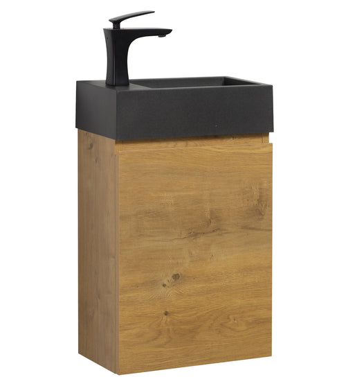 Badplaats Toiletmeubel Angela 40 x 22 cm – Eiken – Fonteinmeubel met Zwarte Wastafel
