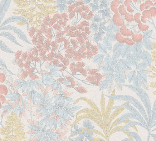 Livingwalls behang bloemen wit, blauw, geel, roze en zilver - 53 cm x 10.05 m - AS-391281 - vtwonen shop