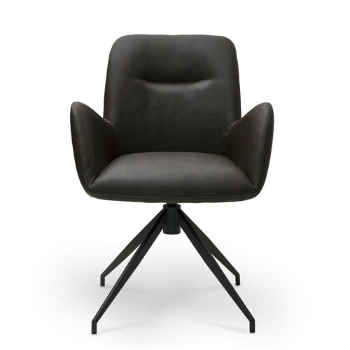 Furnhouse eetkamerstoelen armleuning Jennifer - Donkerbruin - Kunstleer - Set van 4