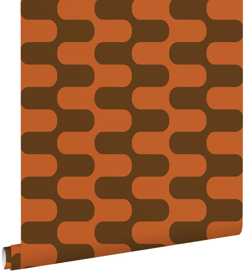 ESTAhome behang golvende lijnen oranje en bruin - 50 x 900 cm - 132139