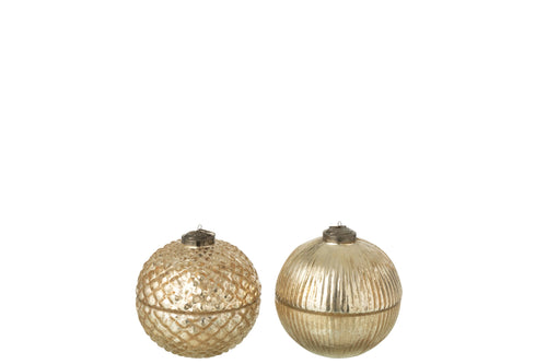 J-Line geurkaars Kerstbal - glas - goud - small - 2 stuks
