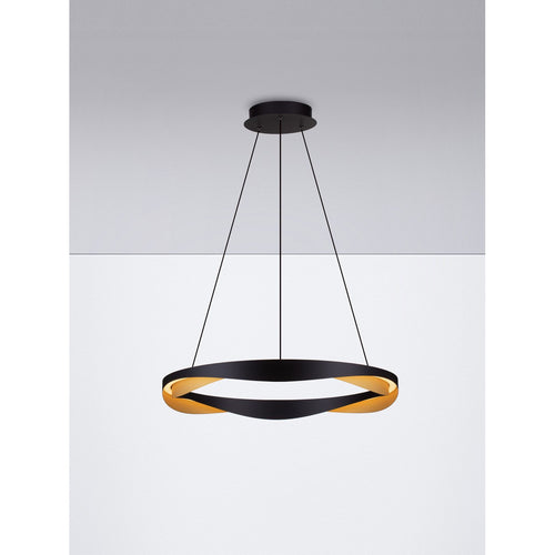 Nova Luce RADON Geïntegreerde LED-hanglamp voor plafond, matzwart, goudkleurig, Triac dimbaar, 53W, 1751lm, 3000K