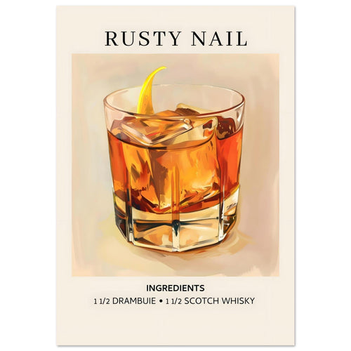 Artfulprints Poster met Lijst Rusty Nail cocktail - Ingredients   - A4 21x29.7 cm - Bruin