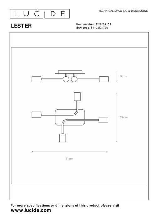 Lucide plafonnière LESTER - 4xE27 - Mat Goud / Messing - vtwonen shop