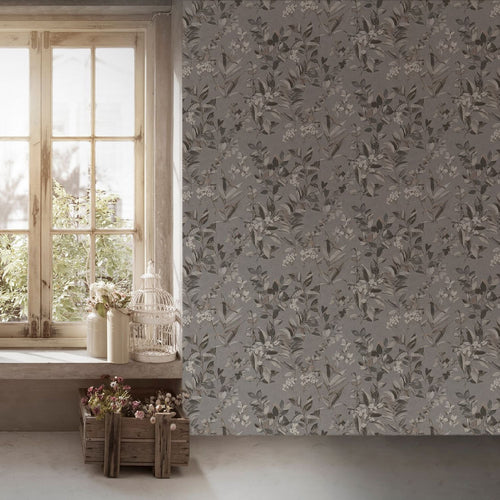 Livingwalls behang bloemmotief grijs, wit, zwart en beige - 53 cm x 10.05 m - AS-391714 - vtwonen shop