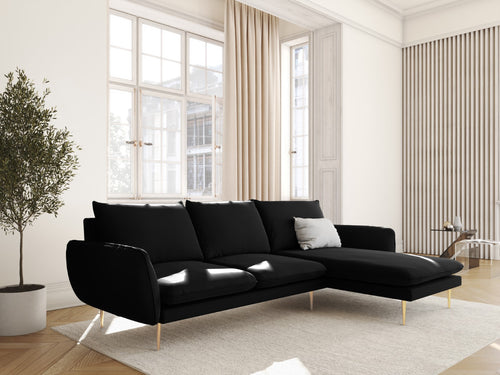 Cosmopolitan Design rechter hoekbank Vienna 5-zits, flueel, zwart - 170x255x95cm
