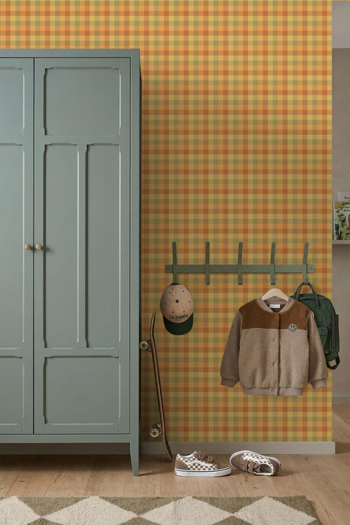 ESTAhome behang ruiten geel, bruin en groen - 50 x 900 cm - 132062