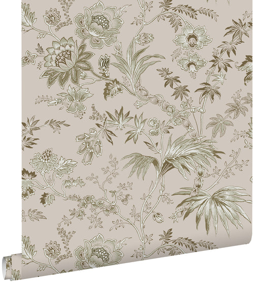 ESTAhome behang vintage bloemen oudroze en olijfgroen - 53 cm x 10.05 m - 139401