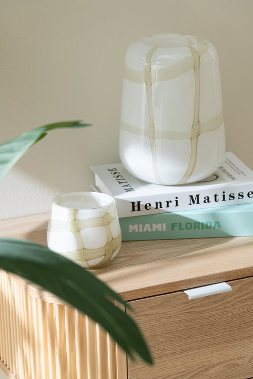 J-Line vaas Fuzzy - glas - wit/groen - Ø 16.5 cm