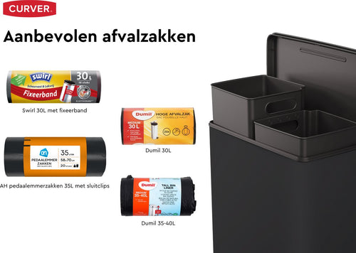 Curver Decobin Duo Prullenbak - 26L+26L - Rechthoekig - Zwart - vtwonen shop