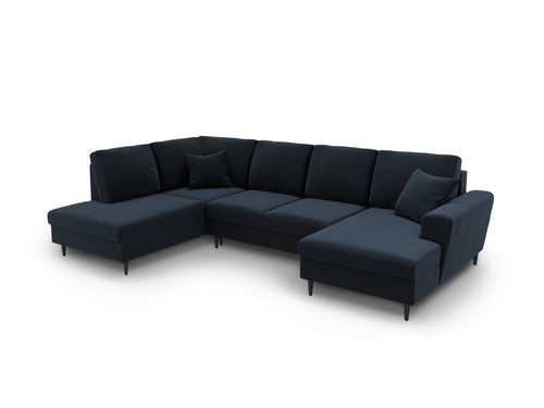 Cosmopolitan Design Links panoramische slaapbank met opbergdoos Kyoto 7-zits, flueel donkerblauw - 194x313x88cm