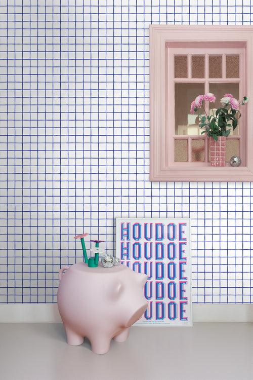 ESTAhome behang geblokt motief blauw en wit - 50 x 900 cm - 131274 - vtwonen shop