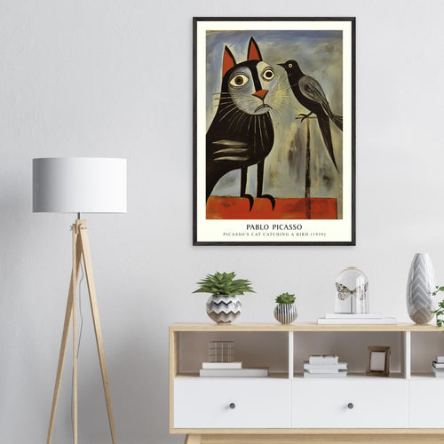 Artfulprints Poster Pablo Picasso - Picasso's cat catching a bird   - A4 21x29.7 cm - Grijs