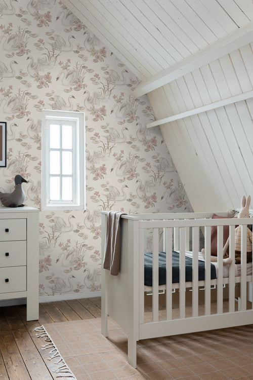 Borastapeter behang zwanen beige en roze - 53 cm x 10.05 m - 660608 - vtwonen shop