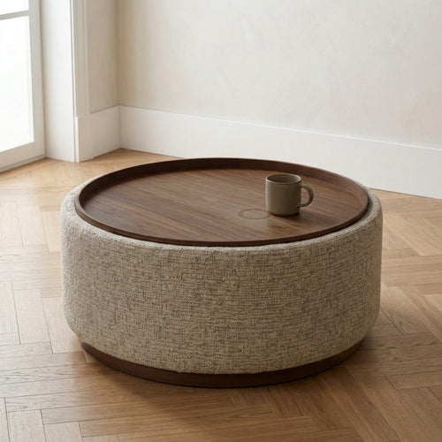 DÉJA Living Salontafel Marcia – Rond – Met Opbergruimte – Essen Fineer – 83x83x40 cm – Taupe/Walnoot