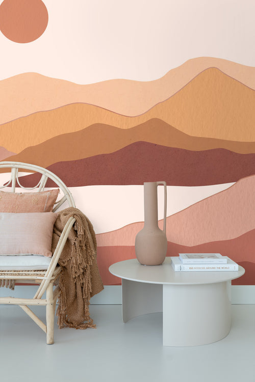 ESTAhome fotobehang woestijn landschap terracotta roze en terracotta bruin - 250 x 279 cm - 159477 - vtwonen shop