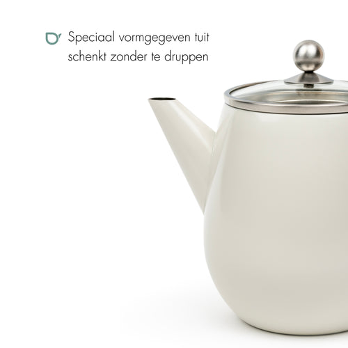 Bredemeijer - Dubbelwandige theepot Eva - 1,1 liter - Wit - Met filter