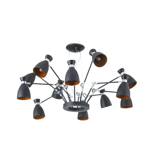 Faro Retro - 12 Light Multi-Arm Plafond Pendel Zwart, Goud, E14