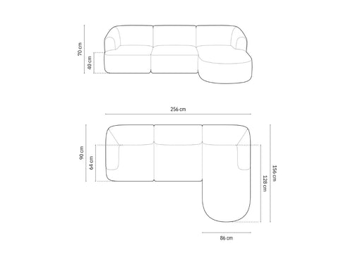 Cosmopolitan Design Modulaire hoekbank rechts Campi 4-zits, ribfluwelen mosgroen - 156x256x70cm