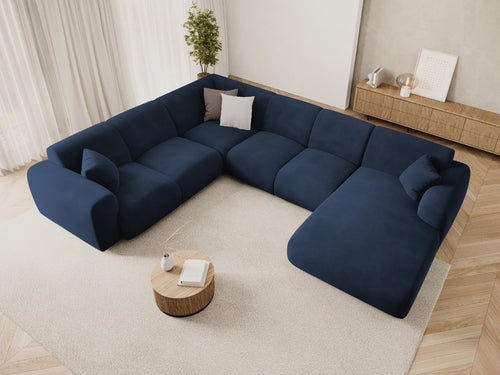 Cosmopolitan Design Panoramische hoekbank links Nolio 6-zits, flueel koningsblauw - 252x342x72cm