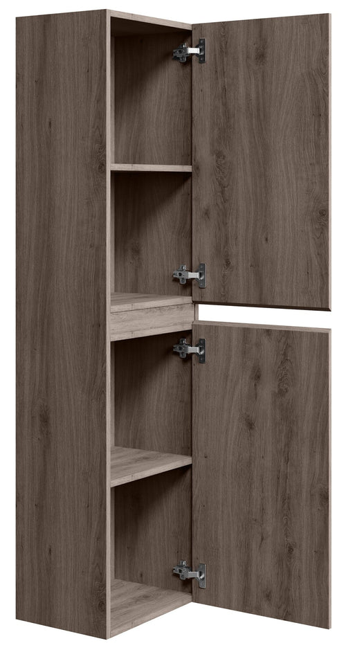Badplaats Badkamerkast Angela 40 x 30 x 150 cm – Bruin Eiken – Hangende Kolomkast met 2 Deuren