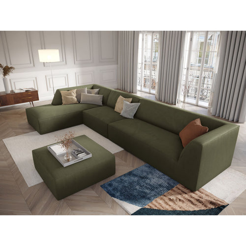 Cosmopolitan Design - Modulaire hoekbank links Siena 5-zits, ribfluwelen groente - 180x366x69cm
